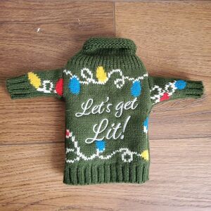 Let’s Get Lit Wine Bottle Sweater Knit Holiday Wine Decor 7x4